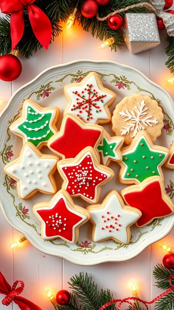 Dairy-Free Christmas Baking Recipes A plate of decorated dairy-free Christmas cookies with holiday decorations.